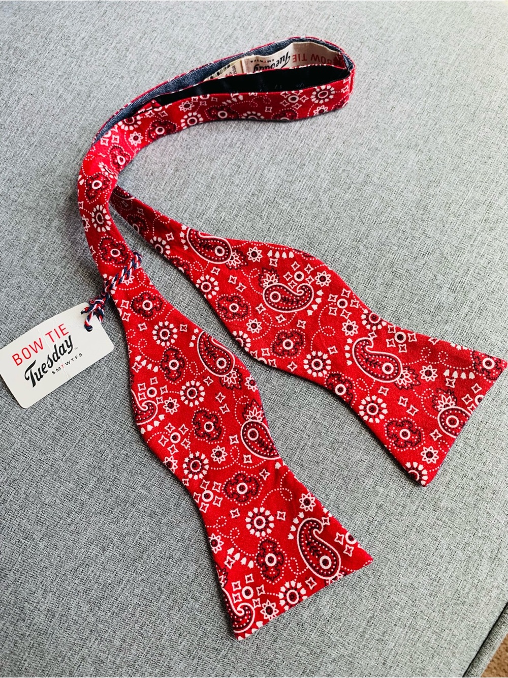 Bow Tie Tuesday Cotton Bandana Red White Adjustable Fun Quirky Office Formal